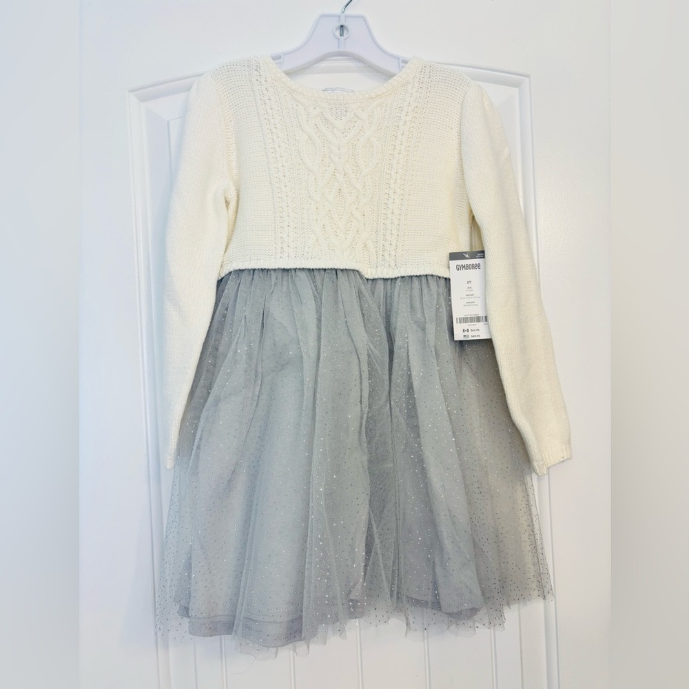 Gymboree kid girl Cream and Gray sweater & tulle Dress
